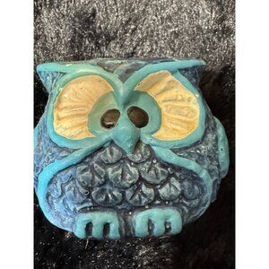 Vintage Ceramic Owl Candle Holder 3" Chubby Blue